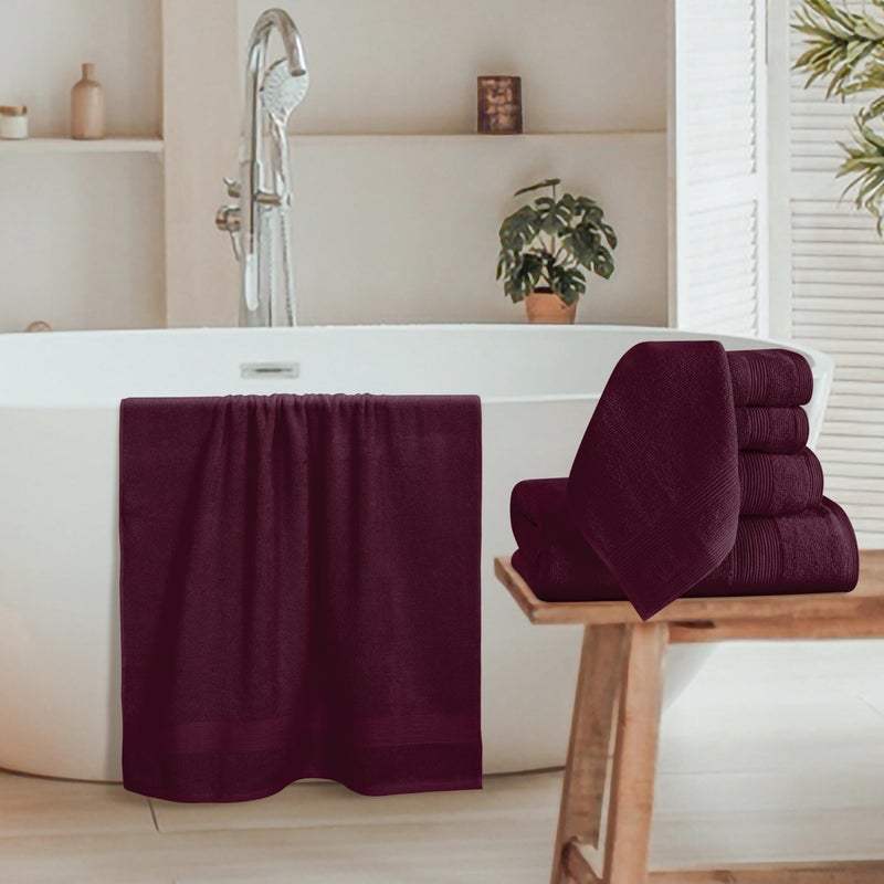 Belizzi Home 8 Piece Towel Set 100% Ring Spun Cotton, 2 Bath Towels 27x54, 2 Hand Towels 16x28 and 4 Washcloths 13x13 - Ultra Soft Highly Absorbent Machine Washable Hotel Spa Quality - Burgundy - Image 3